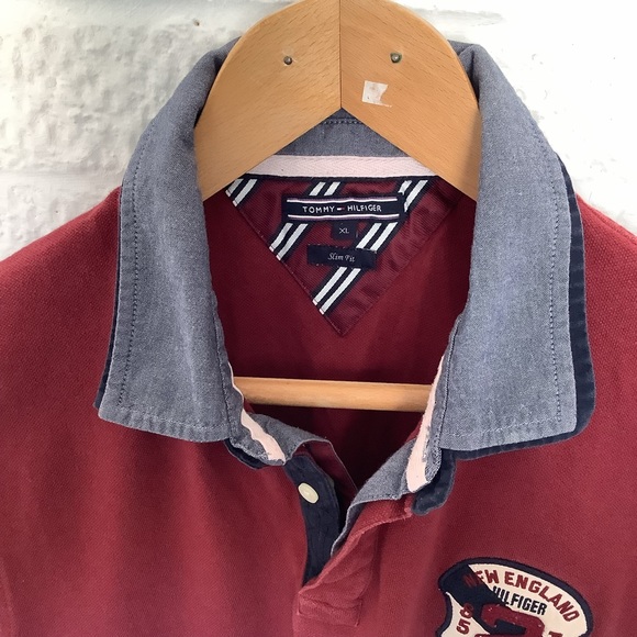 Tommy Hilfiger Slim Fit Polo Shirt - Size XL - Burgundy - Pique Cotton - P2P 21” - Picture 8 of 8